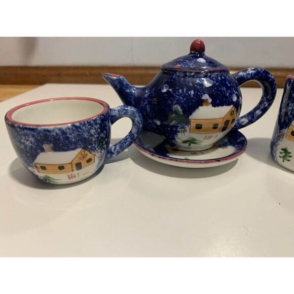 Holiday Miniature ceramic Tea Set made - Picture 2 of 6